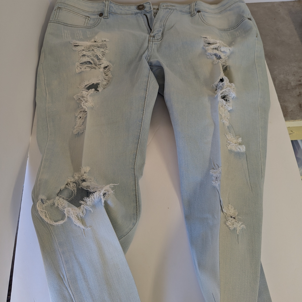 VIP Light Blue Distressed Straight Leg Jeans